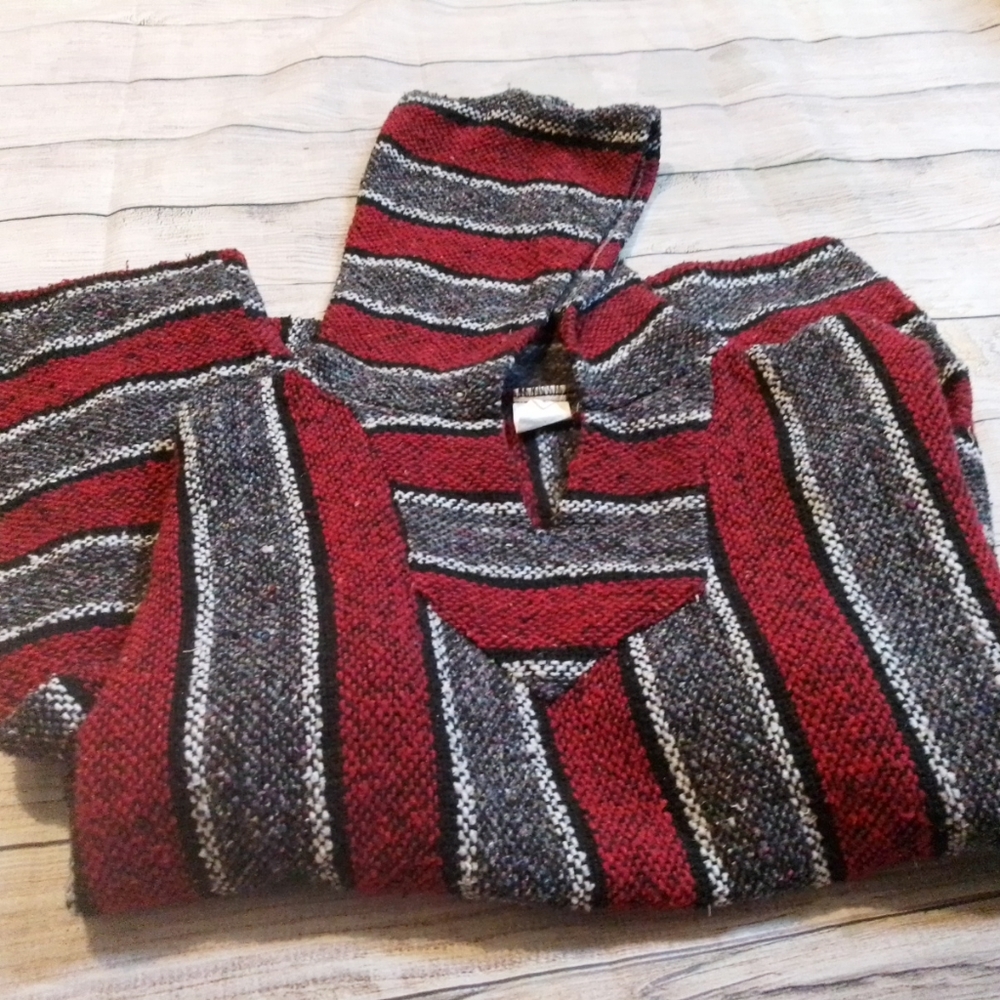 Franks Textiles Baja Hoodie Mens XL Gray Black Red Drug Rug Mexican Blanket Surf